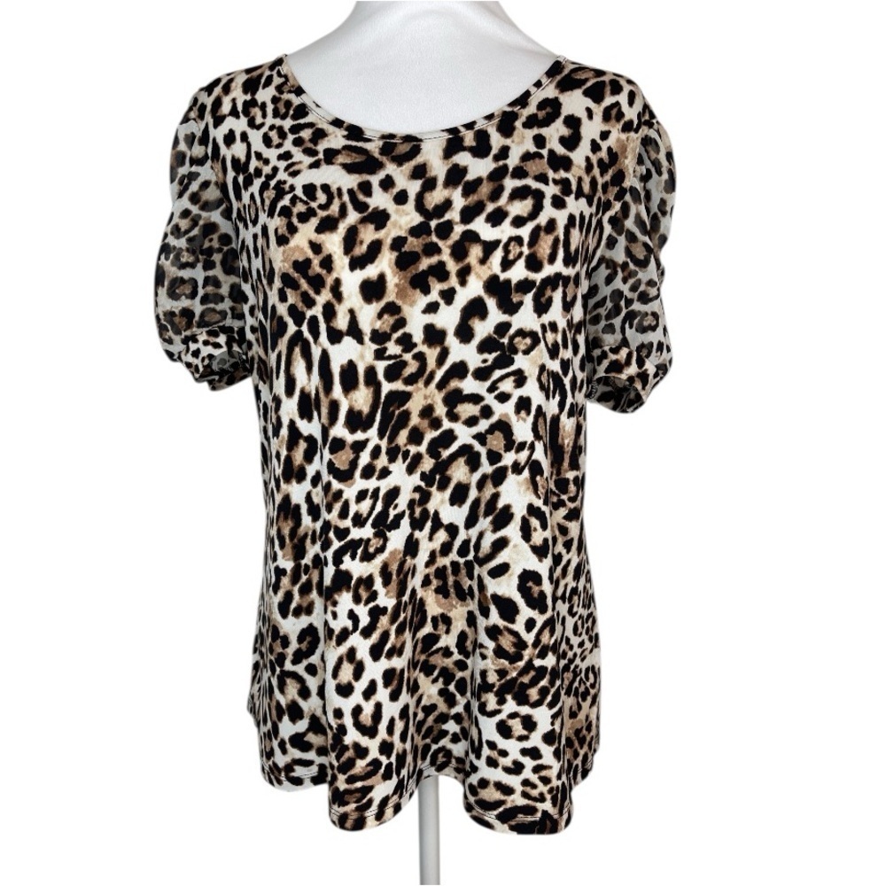 Adele & May Animal Print Short Sleeve Rushing Top Size Medium